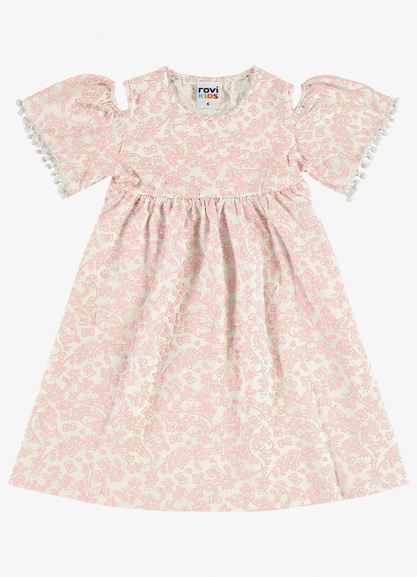 Rovi Kids - Vestido Infantil Cotton com Pompom Rosa