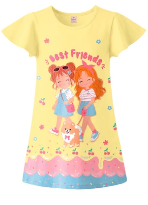 Brandili - Vestido Infantil Cotton com Strass Amarelo - BRANDILI