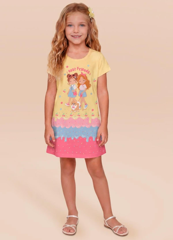 Brandili - Vestido Infantil Cotton com Strass Amarelo