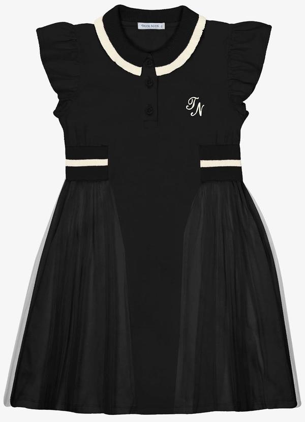 Trick Nick - Vestido Infantil Cotton com Tule Preto