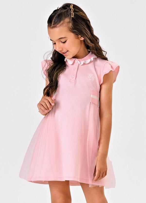 Trick Nick - Vestido Infantil Cotton com Tule Rosa