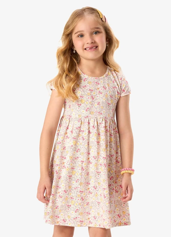 Rovi Kids - Vestido Infantil Cotton Estampa Floral Rosa