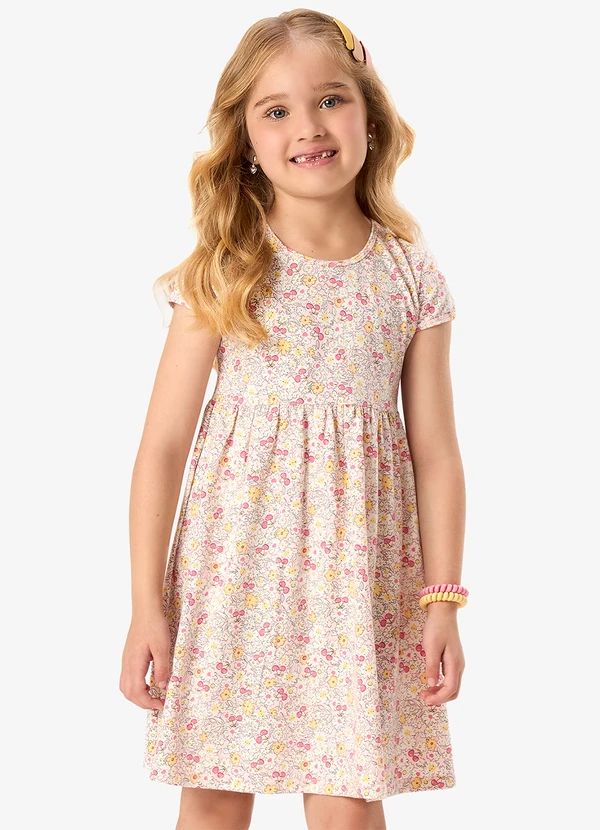 Rovi Kids - Vestido Infantil Cotton Estampa Floral Rosa