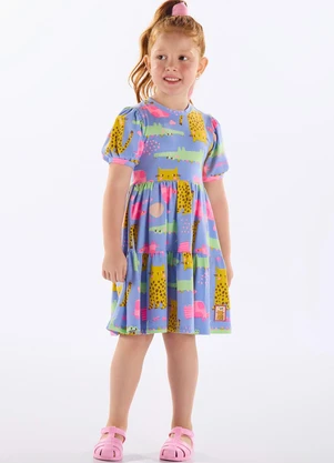 Up Baby - Vestido Infantil Cotton Estampado Azul - UP BABY