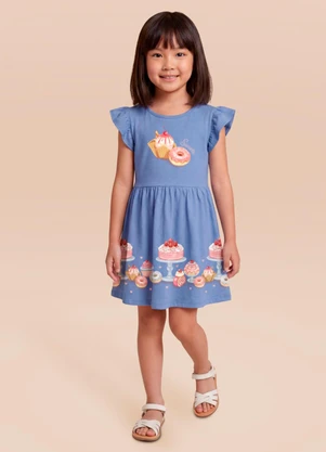 Brandili - Vestido Infantil Cotton Estampado Azul - BRANDILI