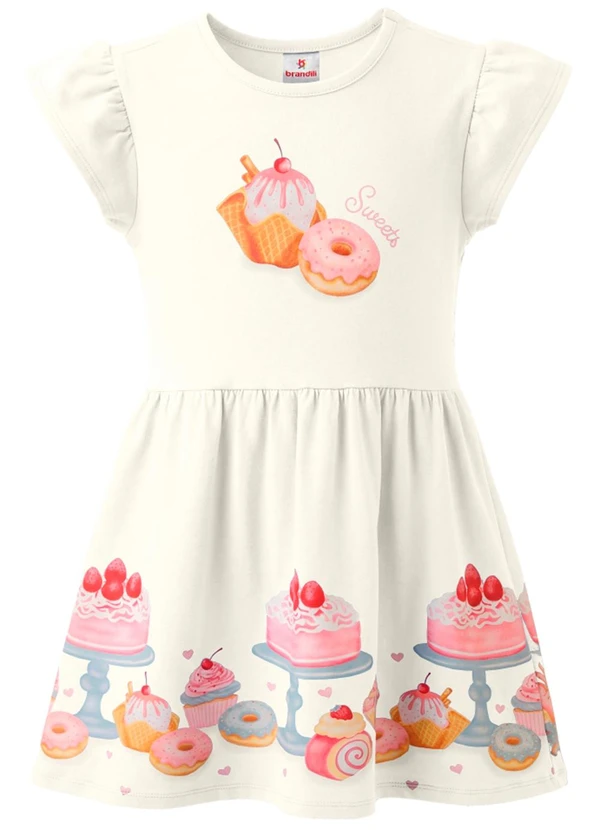 Brandili - Vestido Infantil Cotton Estampado Bege