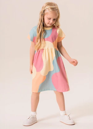 Bugbee - Vestido Infantil Cotton Estampado Multicolorido - BUGBEE