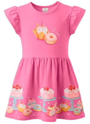 Brandili - Vestido Infantil Cotton Estampado Rosa - BRANDILI