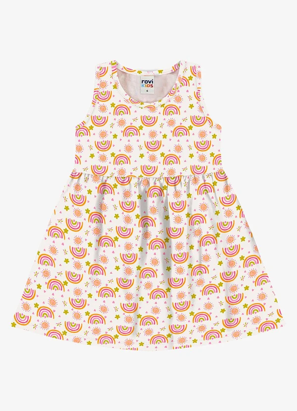 Rovi Kids - Vestido Infantil Cotton Leve Estampado Bege