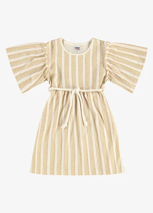 Rovi Kids - Vestido Infantil Cotton Listrado Bege - ROVI KIDS