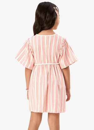 Rovi Kids - Vestido Infantil Cotton Listrado Laranja - ROVI KIDS