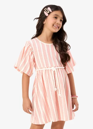 Rovi Kids - Vestido Infantil Cotton Listrado Laranja - ROVI KIDS