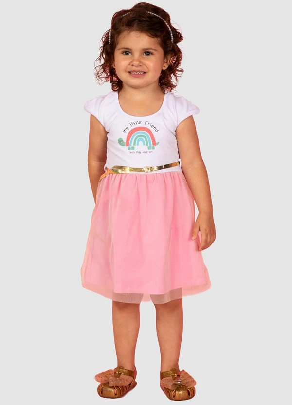 Turminha - Vestido Infantil Cotton/Tule Bran