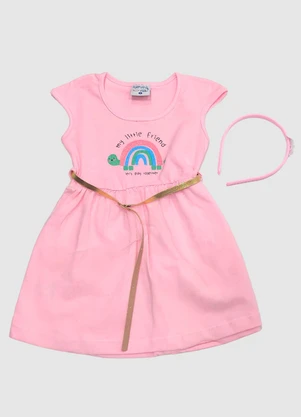 Turminha - Vestido Infantil Cotton/Tule Rosa - TURMINHA