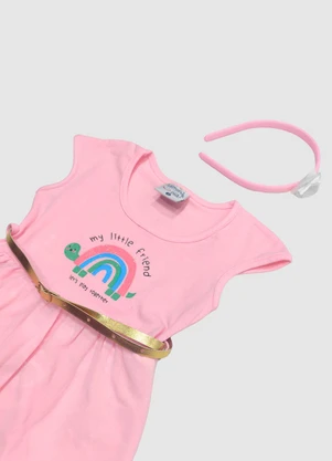 Turminha - Vestido Infantil Cotton/Tule Rosa - TURMINHA