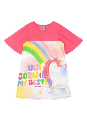 Quimby - Vestido Infantil Cotton Unicórnio Rosa - QUIMBY