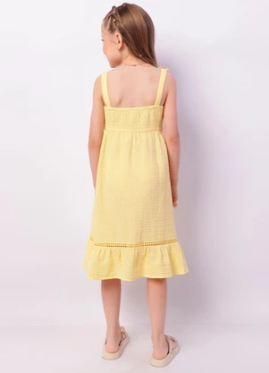 Torra - Vestido Infantil Curto Algodão Lastex Amarelo - TORRA