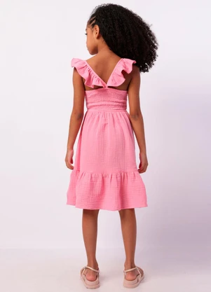 Torra - Vestido Infantil Curto com Lastex Babado Rosa - TORRA