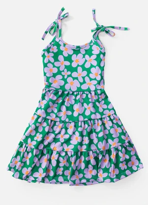 Laluna - Vestido Infantil de Alcinha Florido Verde - LALUNA