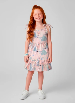 Laluna - Vestido Infantil de Alcinha Pássaros Rosa - LALUNA