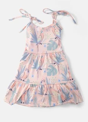 Laluna - Vestido Infantil de Alcinha Pássaros Rosa - LALUNA