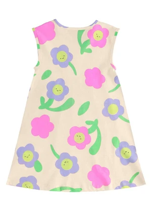 Bee Loop - Vestido Infantil de Florezinhas Bege - BEE LOOP