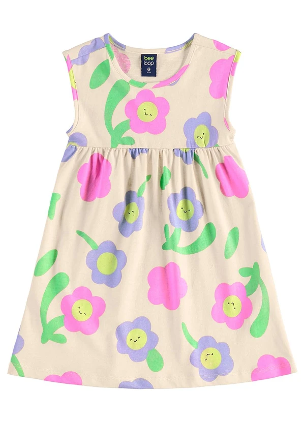 Bee Loop - Vestido Infantil de Florezinhas Bege
