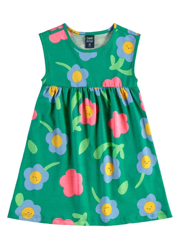 Bee Loop - Vestido Infantil de Florezinhas Verde 2