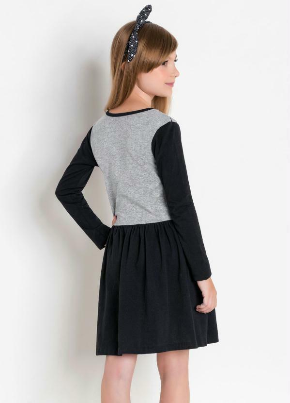 Outlet - Vestido Infantil de Manga Longa Preto e Mescla 2