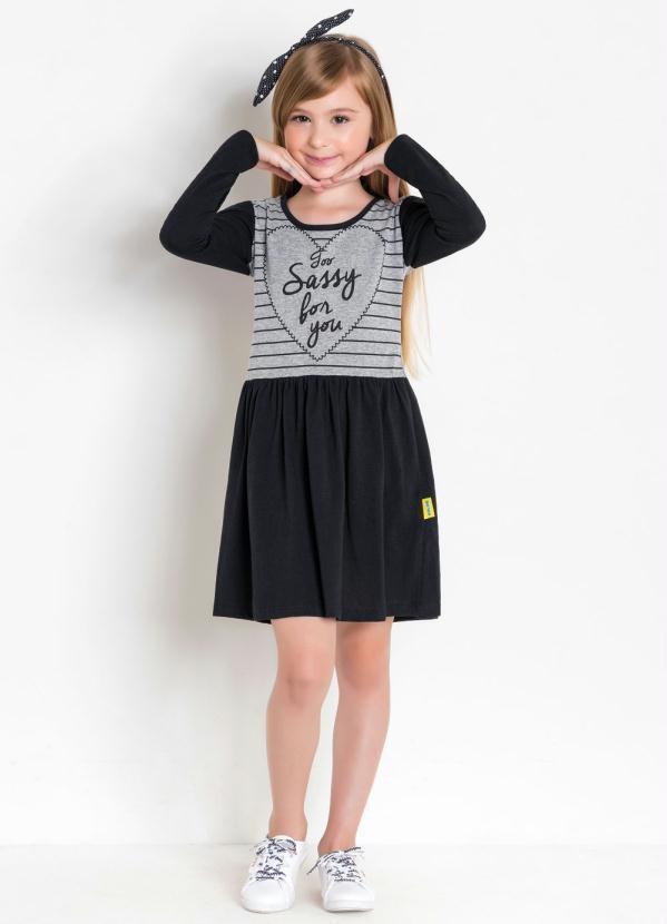 Outlet - Vestido Infantil de Manga Longa Preto e Mescla 3