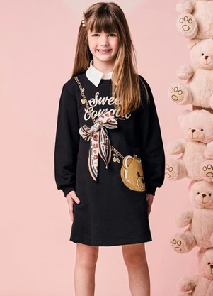 Momi - Vestido Infantil de Moletom com Bolsa de Ursinho - MOMI