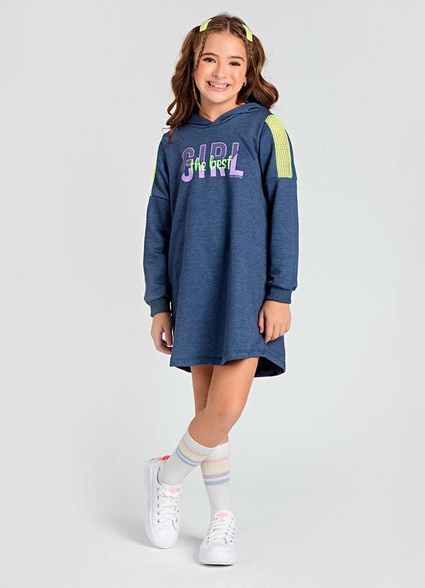 Vida Costeira - Vestido Infantil de Moletom Girl Marinho
