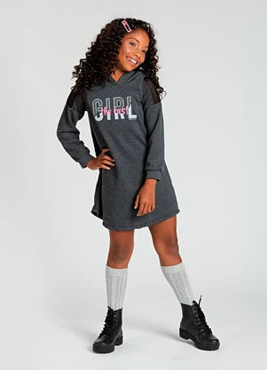 Vida Costeira - Vestido Infantil de Moletom Girl Preto - VIDA COSTEIRA