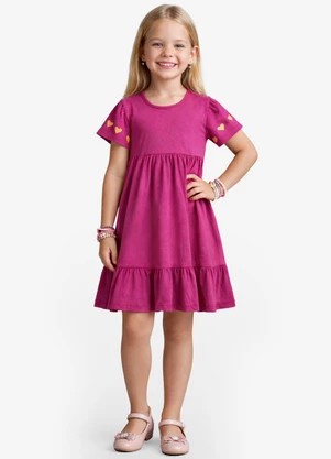 Rovitex - Vestido Infantil Decote Redondo Estampado Rosa - ROVITEX