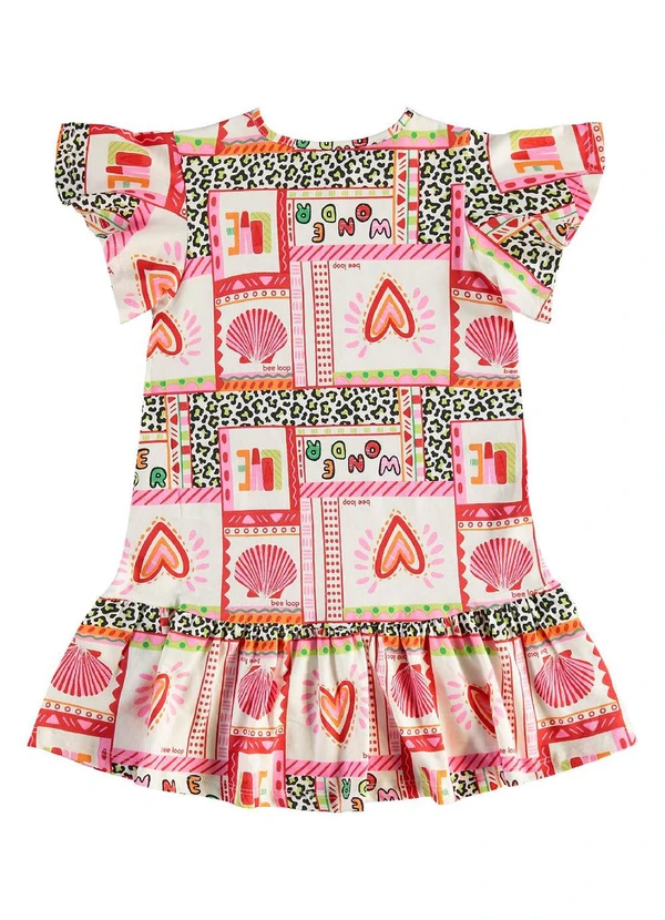 Bee Loop - Vestido Infantil em Algodão Rosa 3
