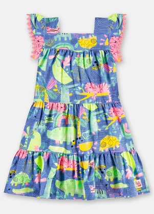 Up Baby - Vestido Infantil em Algodão Flamê Azul - UP BABY
