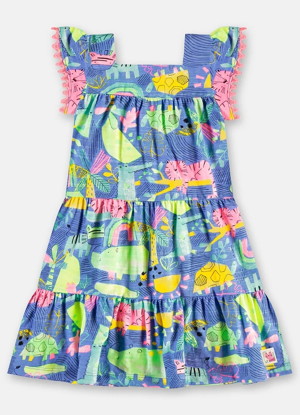 Up Baby - Vestido Infantil em Algodão Flamê Azul 2