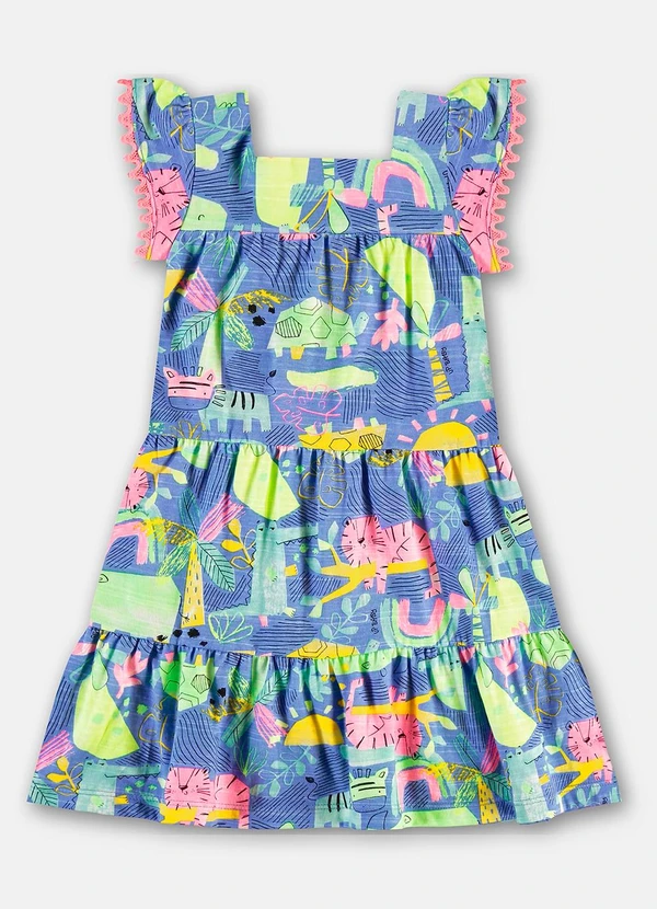 Up Baby - Vestido Infantil em Algodão Flamê Azul 3