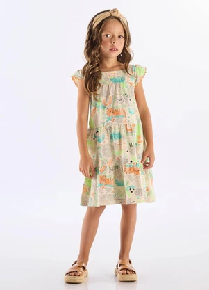 Up Baby - Vestido Infantil em Algodão Flamê Bege - UP BABY