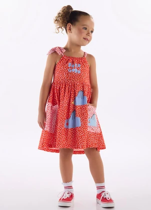 Três e Já - Vestido Infantil em Algodão Vermelho - TRÊS E JÁ