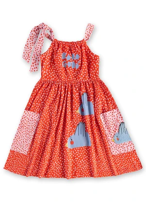 Três e Já - Vestido Infantil em Algodão Vermelho - TRÊS E JÁ