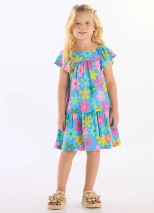Up Baby - Vestido Infantil em Algodão Azul - UP BABY