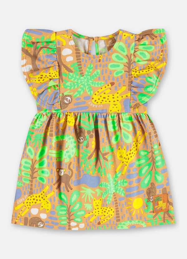 Up Baby - Vestido Infantil em Algodão Marrom