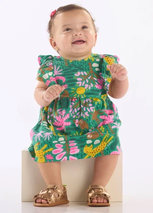 Up Baby - Vestido Infantil em Algodão Verde - UP BABY