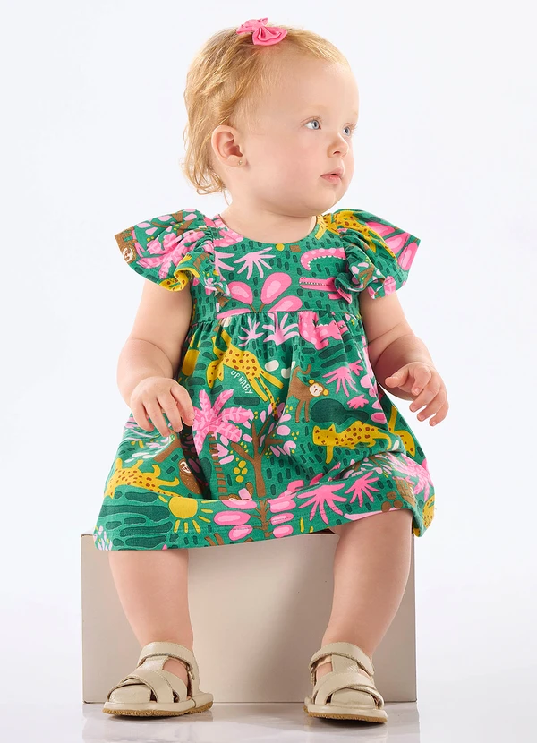 Up Baby - Vestido Infantil em Algodão Verde 2
