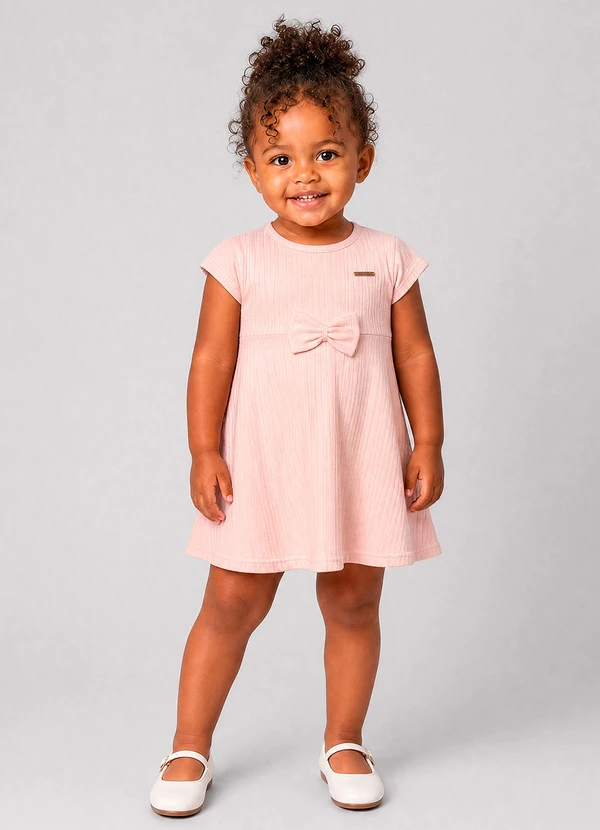 Marlan - Vestido Infantil em Canelado Maxi Rosa