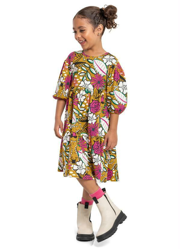 Quimby - Vestido Infantil em Cotton Amarelo