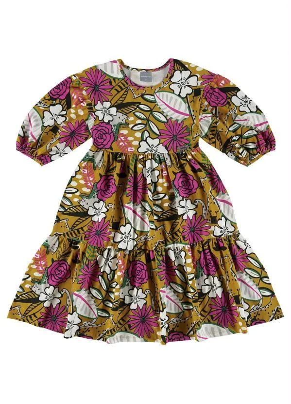 Quimby - Vestido Infantil em Cotton Amarelo 2