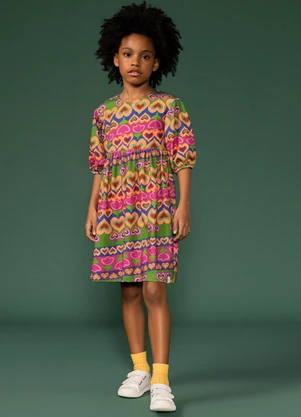 Bugbee - Vestido Infantil em Cotton Digital Bege - BUGBEE