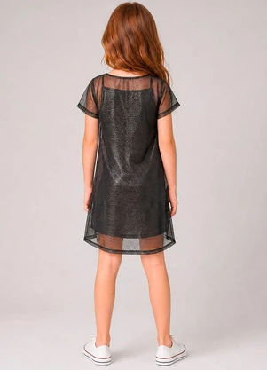 Marlan - Vestido Infantil em Cotton e Telinha Shine Preto - MARLAN